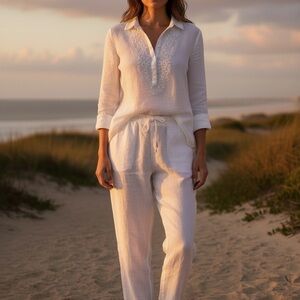 Talbots White Embroidered Blouse for Women